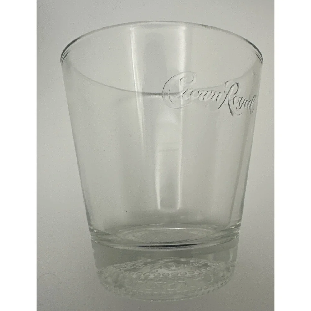 2 Crown Royal Whiskey Rocks Vintage Embossed Logo on Side and Bottom Bar Glasses